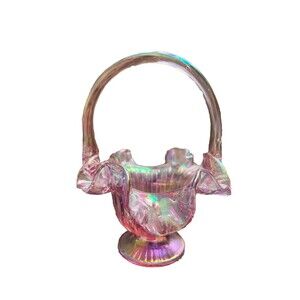 EUC Fenton Mini Basket Empress Rose Iridescent Glass Faberge Pattern USA 1999